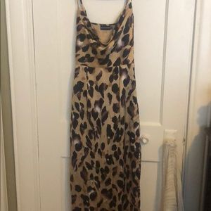 Satin leopard maxi dress
